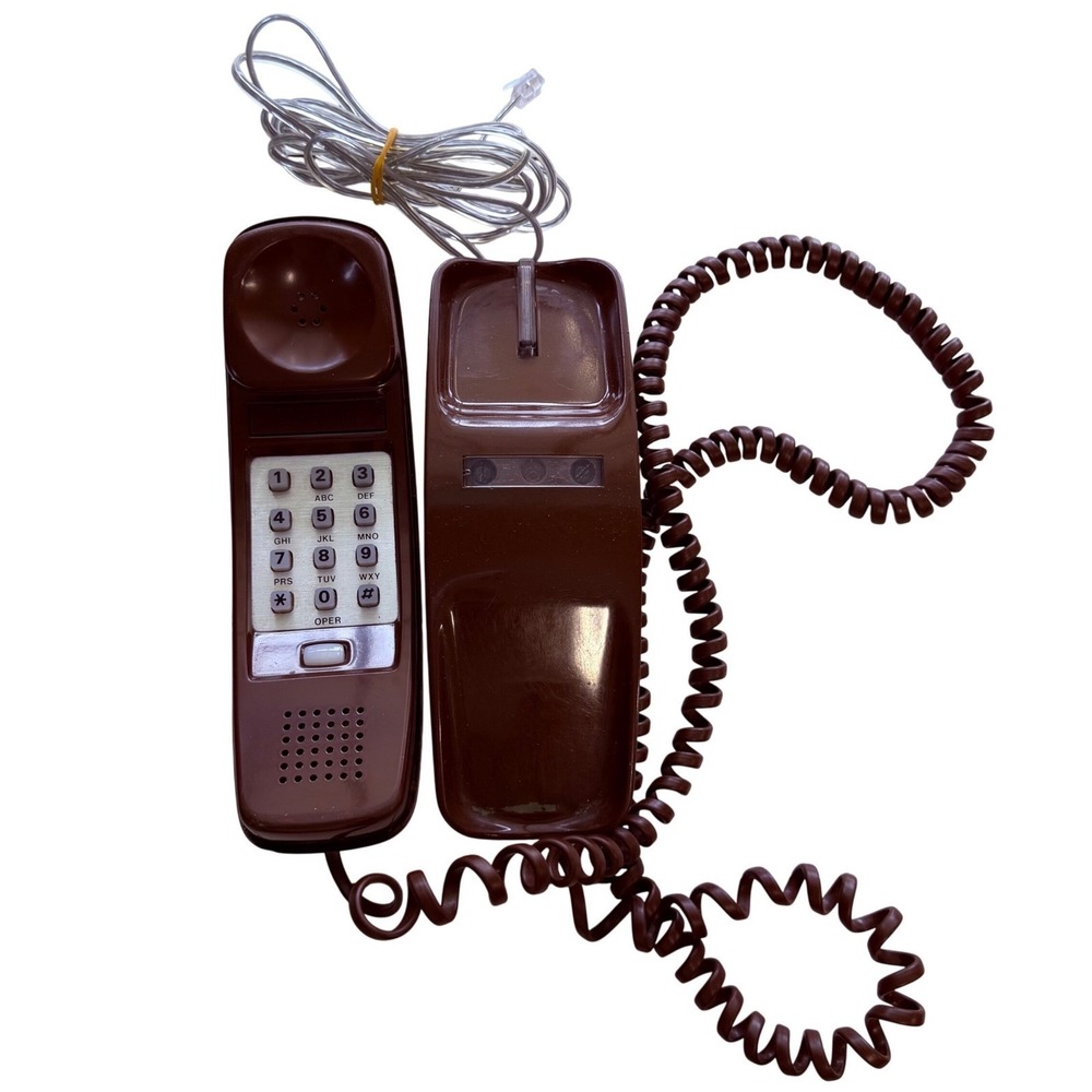 Vintage Western Electric Trimline Brown Push Button Desk Phone Bell System MCM